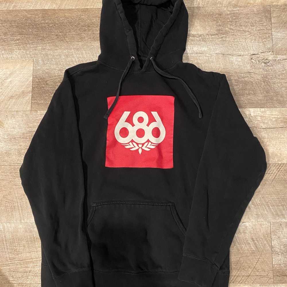 686 Black Hoodie with Red and White Logo